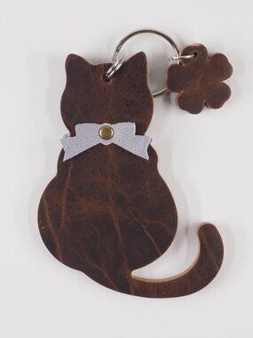 Handmade Cat Kat bow Leather bag charm fob keychain 005